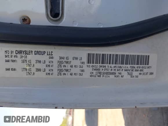 2011 Ram 1500 ST with VIN 1D7RB1GKXBS560894, listed as a IAAI auction lot 43099031 with 149,627 mi miles and . Bid and sale history available at DreamBid. Image 9.