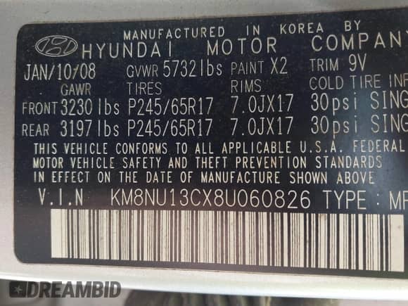 2008 Hyundai Veracruz GLS с VIN KM8NU13CX8U060826, выставлен на аукционе IAAI как лот 42428240 с пробегом 151 322 миль миль и . История ставок и продаж доступна на DreamBid. Изображение 9.