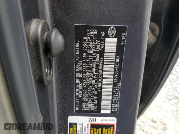 2010 Toyota Camry XLE with VIN 4T1BK3EK1AU109989, listed as a Copart auction lot 85481945 with 77,786 mi miles and Salvage title. Bid and sale history available at DreamBid. Image 12.