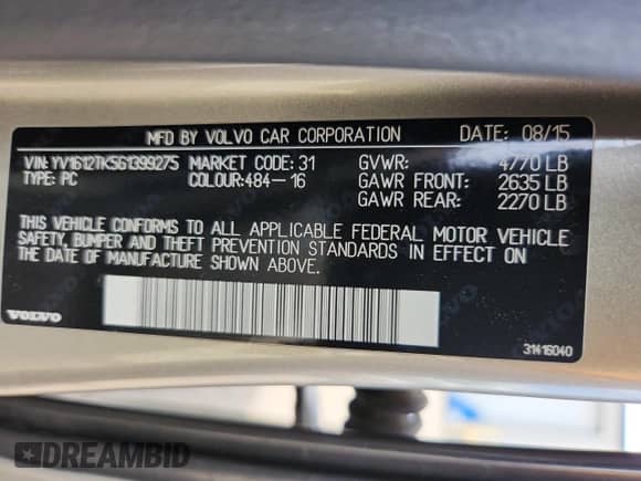 2016 Volvo S60 T5 Premier с VIN YV1612TK5G1399275, выставлен на аукционе Copart как лот 71801215 с пробегом 123 901 миль миль и Списание • Salvage title. История ставок и продаж доступна на DreamBid. Изображение 12.