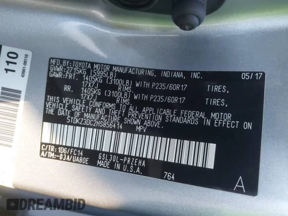 2017 Toyota Sienna LE Auto Access Seat с VIN 5TDKZ3DC2HS856414, выставлен на аукционе IAAI как лот 42640519 с пробегом 142 416 миль миль и . История ставок и продаж доступна на DreamBid. Изображение 9.