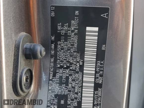 2013 Toyota Sienna SE with VIN 5TDXK3DC1DS298897, listed as a Copart auction lot 71516545 with 177,991 mi miles and Salvage title. Bid and sale history available at DreamBid. Image 13.