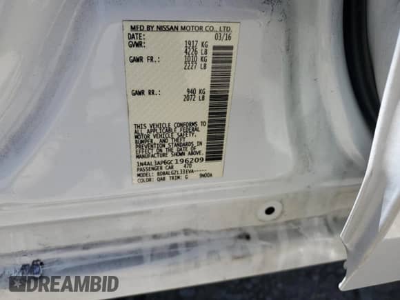 2016 Nissan Altima S с VIN 1N4AL3AP6GC196209, выставлен на аукционе Copart как лот 64397805 с пробегом 83 273 миль миль и Списание • Salvage title. История ставок и продаж доступна на DreamBid. Изображение 13.