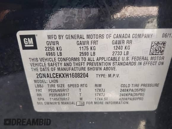 2017 Chevrolet Equinox LT z VIN 2GNALCEKXH1608204, wystawiony jako IAAI lot #43169377 z przebiegiem 192 738 mil mil oraz . Historia ofert i sprzedaży dostępna na DreamBid. Obrazek 9.