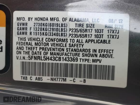 2012 Honda Odyssey EX с VIN 5FNRL5H43CB143369, выставлен на аукционе Copart как лот 86636565 с пробегом 155 138 миль миль и Чистый • Clean title. История ставок и продаж доступна на DreamBid. Изображение 13.