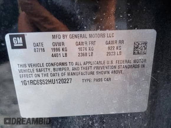 2017 Chevrolet Volt LT с VIN 1G1RC6S52HU120227, выставлен на аукционе Copart как лот 38414803 с пробегом Не указан миль и . История ставок и продаж доступна на DreamBid. Изображение 12.