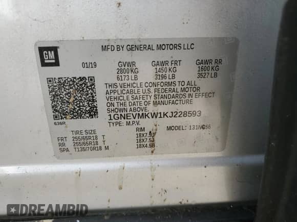 2019 Chevrolet Traverse LT Cloth с VIN 1GNEVMKW1KJ228593, выставлен на аукционе Copart как лот 81610584 с пробегом 28 871 миль миль и Списание • Salvage title. История ставок и продаж доступна на DreamBid. Изображение 16.