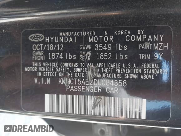 2013 Hyundai Accent GS с VIN KMHCT5AE2DU084358, выставлен на аукционе IAAI как лот 42564523 с пробегом 149 154 миль миль и . История ставок и продаж доступна на DreamBid. Изображение 9.