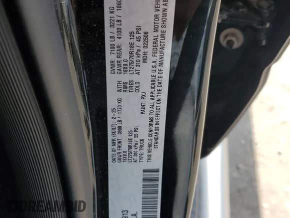 2025 Ram 1500 Warlock with VIN 1C6SRFGP7SN697913, listed as a Copart auction lot 57981245 with 3,580 mi miles and Salvage title. Bid and sale history available at DreamBid. Image 12.