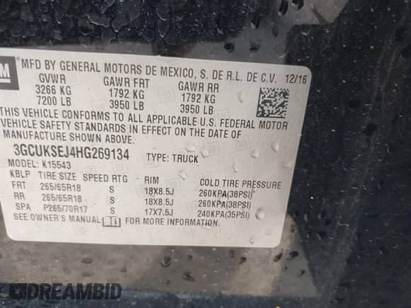 2017 Chevrolet Silverado 1500 LTZ z VIN 3GCUKSEJ4HG269134, wystawiony jako IAAI lot #41772278 z przebiegiem 103 707 mil mil oraz . Historia ofert i sprzedaży dostępna na DreamBid. Obrazek 9.