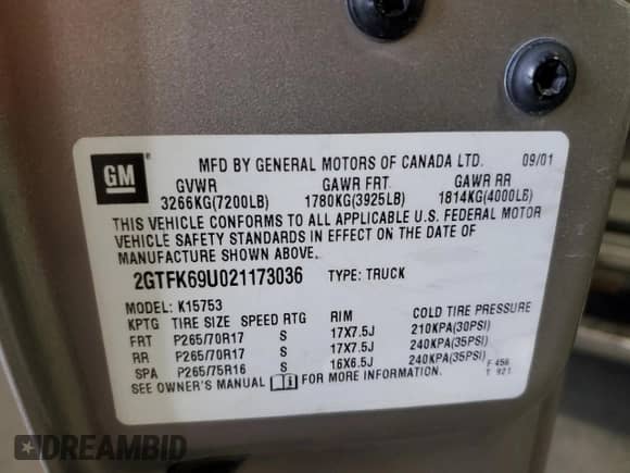 2002 GMC Sierra 1500 Denali z VIN 2GTFK69U021173036, wystawiony jako Copart lot #51416215 z przebiegiem 316 034 mil mil oraz Szkoda całkowita • Salvage title. Historia ofert i sprzedaży dostępna na DreamBid. Obrazek 14.