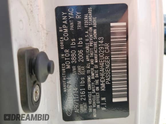 2014 Hyundai Elantra с VIN KMHDH6AH4EU029143, выставлен на аукционе Copart как лот 68396965 с пробегом 90 461 миль миль и Списание • Salvage title. История ставок и продаж доступна на DreamBid. Изображение 12.