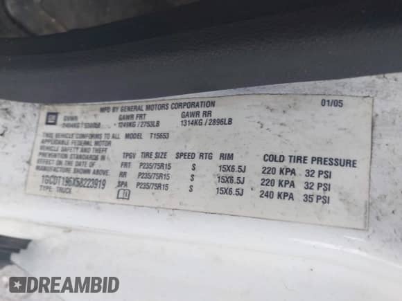 2005 Chevrolet Colorado Z71 with VIN 1GCDT196X58223919, listed as a IAAI auction lot 43459148 with 166,726 mi miles and . Bid and sale history available at DreamBid. Image 9.