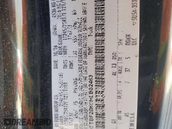 2017 Ford F-250 XLT с VIN 1FTBF2B60HEB82463, выставлен на аукционе Copart как лот 53782655 с пробегом 76 093 миль миль и Списание • Salvage title. История ставок и продаж доступна на DreamBid. Изображение 12.