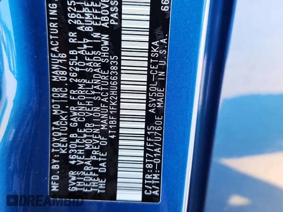 2017 Toyota Camry XLE с VIN 4T1BF1FK2HU663835, выставлен на аукционе Copart как лот 80888015 с пробегом 124 109 миль миль и Списание • Salvage title. История ставок и продаж доступна на DreamBid. Изображение 12.