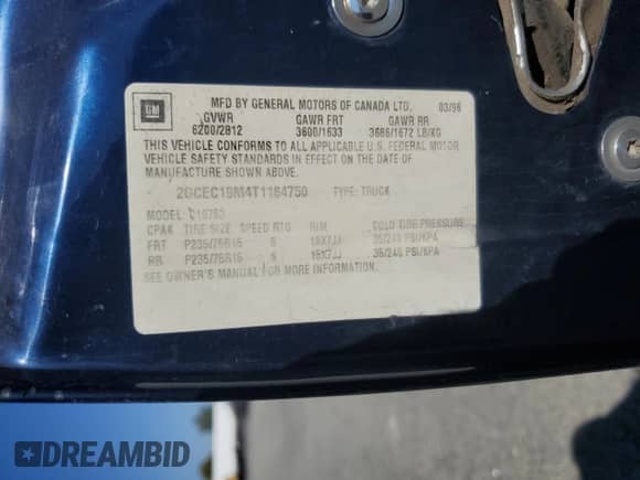 1996 Chevrolet Silverado 1500 with VIN 2GCEC19M4T1184750, listed as a Copart auction lot 83863255 with 257,892 mi miles and Salvage title. Bid and sale history available at DreamBid. Image 12.