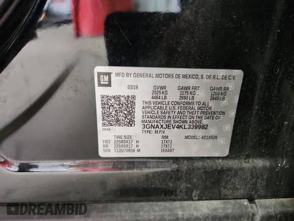 2019 Chevrolet Equinox LT z VIN 3GNAXJEV4KL339982, wystawiony jako Copart lot #71559605 z przebiegiem 78 331 mil mil oraz Szkoda całkowita • Salvage title. Historia ofert i sprzedaży dostępna na DreamBid. Obrazek 13.