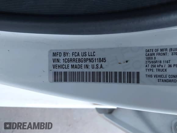 2023 Ram 1500 Big Horn z VIN 1C6RREBG9PN511845, wystawiony jako IAAI lot #41548812 z przebiegiem 25 094 mil mil oraz . Historia ofert i sprzedaży dostępna na DreamBid. Obrazek 9.