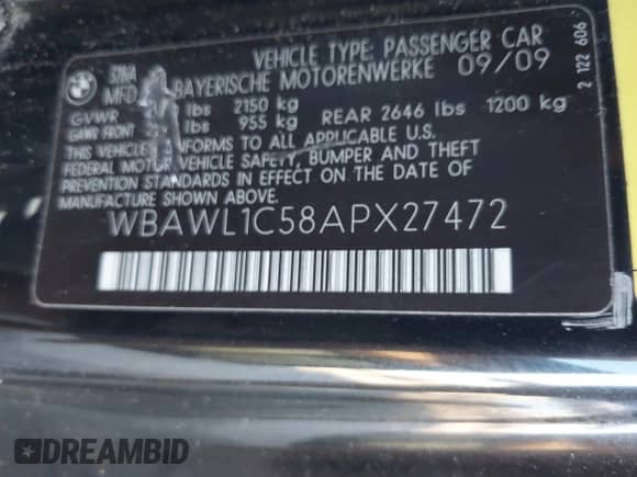 2010 BMW 3 Series 328i z VIN WBAWL1C58APX27472, wystawiony jako IAAI lot #43487998 z przebiegiem 139 701 mil mil oraz . Historia ofert i sprzedaży dostępna na DreamBid. Obrazek 9.