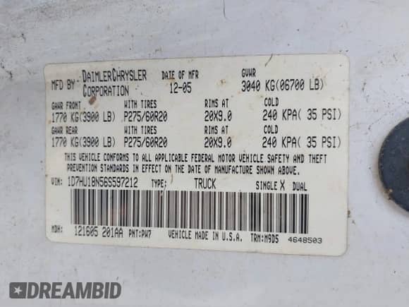 2006 Dodge 1500 SLT с VIN 1D7HU18N56S597212, выставлен на аукционе IAAI как лот 42337289 с пробегом 266 689 миль миль и . История ставок и продаж доступна на DreamBid. Изображение 9.