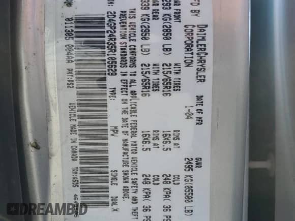 2005 Dodge Caravan SE with VIN 2D4GP24R35R105629, listed as a Copart auction lot 61975795 with Not provided miles and Salvage title. Bid and sale history available at DreamBid. Image 13.