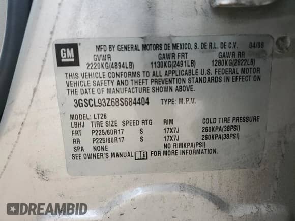 2008 Saturn VUE Green Line z VIN 3GSCL93Z68S684404, wystawiony jako Copart lot #62565605 z przebiegiem 124 209 mil mil oraz Szkoda całkowita • Salvage title. Historia ofert i sprzedaży dostępna na DreamBid. Obrazek 13.