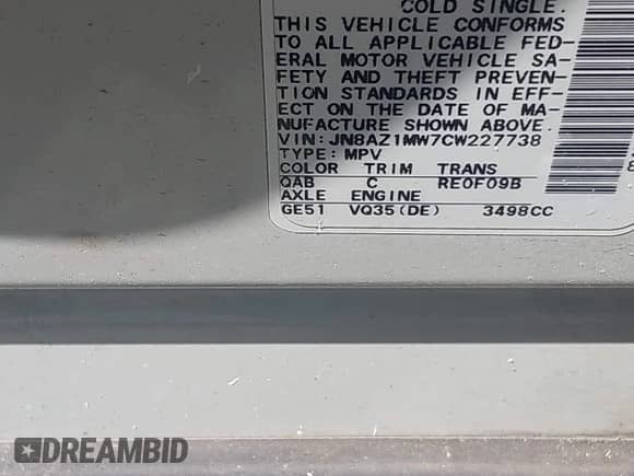 2012 Nissan Murano S с VIN JN8AZ1MW7CW227738, выставлен на аукционе IAAI как лот 42589684 с пробегом 93 922 миль миль и . История ставок и продаж доступна на DreamBid. Изображение 9.