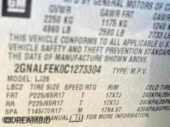 2012 Chevrolet Equinox LTZ с VIN 2GNALFEK0C1273304, выставлен на аукционе Copart как лот 68546105 с пробегом Не указан миль и Чистый • Clean title. История ставок и продаж доступна на DreamBid. Изображение 10.