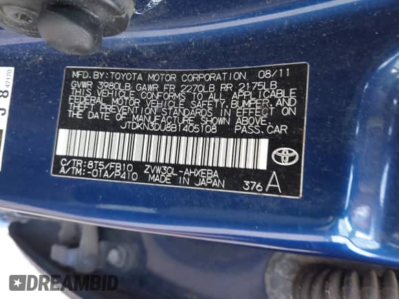 2011 Toyota Prius I с VIN JTDKN3DU8B1405108, выставлен на аукционе IAAI как лот 43341311 с пробегом 180 776 миль миль и . История ставок и продаж доступна на DreamBid. Изображение 9.