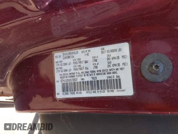 2002 Dodge 1500 with VIN 3D7HU18ZX2G158527, listed as a IAAI auction lot 43087025 with 265,246 mi miles and . Bid and sale history available at DreamBid. Image 9.