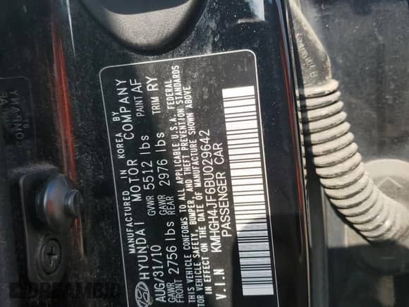 2011 Hyundai Equus Ultimate with VIN KMHGH4JF6BU029642, listed as a Copart auction lot 68646075 with Not provided miles and Clean title. Bid and sale history available at DreamBid. Image 12.