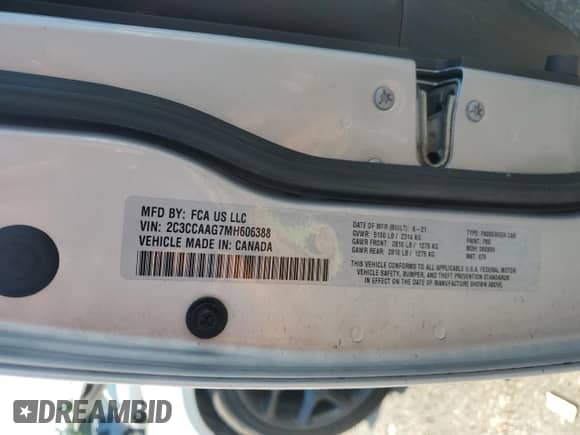 2021 Chrysler 300 Touring с VIN 2C3CCAAG7MH606388, выставлен на аукционе Copart как лот 54718075 с пробегом Не указан миль и Чистый • Clean title. История ставок и продаж доступна на DreamBid. Изображение 12.