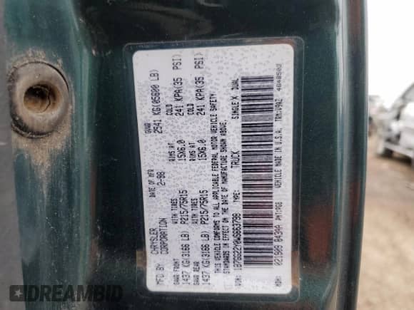1998 Dodge Dakota SLT z VIN 1B7GG22Y0WS663798, wystawiony jako Copart lot #44569915 z przebiegiem Nie podano mil oraz Szkoda całkowita • Salvage title. Historia ofert i sprzedaży dostępna na DreamBid. Obrazek 12.