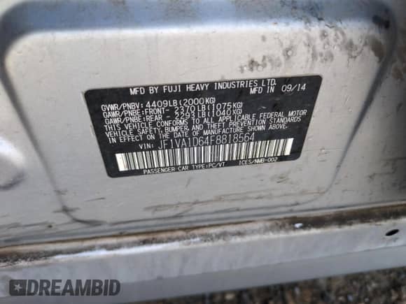 2015 Subaru WRX Premium with VIN JF1VA1D64F8818564, listed as a Copart auction lot 52196075 with 137,652 mi miles and Salvage title. Bid and sale history available at DreamBid. Image 13.