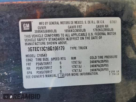 2008 GMC Sierra 1500 SL z VIN 3GTEC13C18G106179, wystawiony jako Copart lot #66737705 z przebiegiem 201 343 mil mil oraz Szkoda całkowita • Salvage title. Historia ofert i sprzedaży dostępna na DreamBid. Obrazek 12.