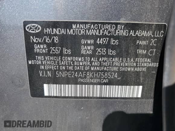 2019 Hyundai Sonata SE с VIN 5NPE24AF8KH758524, выставлен на аукционе Copart как лот 80500035 с пробегом 109 774 миль миль и Списание • Salvage title. История ставок и продаж доступна на DreamBid. Изображение 12.