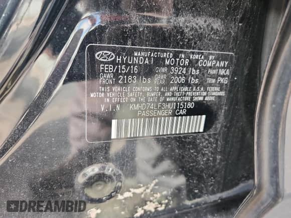 2017 Hyundai Elantra SE with VIN KMHD74LF3HU115180, listed as a Copart auction lot 85322745 with 125,598 mi miles and Salvage title. Bid and sale history available at DreamBid. Image 12.