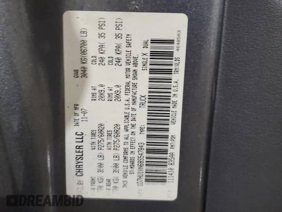 2008 Dodge 1500 ST with VIN 1D7HU18N68S547843, listed as a Copart auction lot 41513175 with 94,026 mi miles and Salvage title. Bid and sale history available at DreamBid. Image 12.