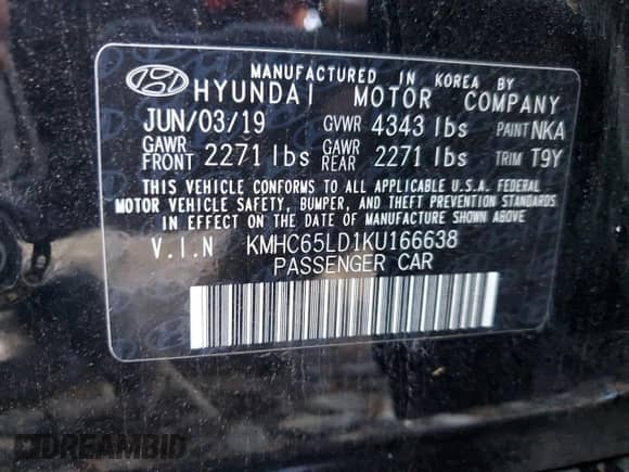 2019 Hyundai Ioniq z VIN KMHC65LD1KU166638, wystawiony jako Copart lot #70572032 z przebiegiem 18 421 mil mil oraz . Historia ofert i sprzedaży dostępna na DreamBid. Obrazek 15.