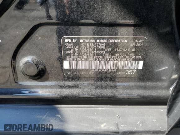 2021 Mitsubishi Outlander ES z VIN JA4ARUAU6MU030941, wystawiony jako Copart lot #68416025 z przebiegiem 86 056 mil mil oraz Szkoda całkowita • Salvage title. Historia ofert i sprzedaży dostępna na DreamBid. Obrazek 13.