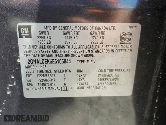 2014 Chevrolet Equinox LT with VIN 2GNALCEK6E6166844, listed as a Copart auction lot 71066485 with 235,186 mi miles and Salvage title. Bid and sale history available at DreamBid. Image 13.