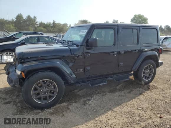 2021 Jeep Wrangler Unlimited Willys Sport with VIN 1C4HJXDG3MW590763, listed as a Copart auction lot 67635435 with 42,844 mi miles and Salvage title. Bid and sale history available at DreamBid. Image 1.