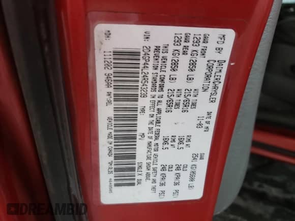 2004 Dodge Caravan SXT с VIN 2D4GP44L24R543239, выставлен на аукционе Copart как лот 71770594 с пробегом 188 605 миль миль и Списание • Salvage title. История ставок и продаж доступна на DreamBid. Изображение 15.