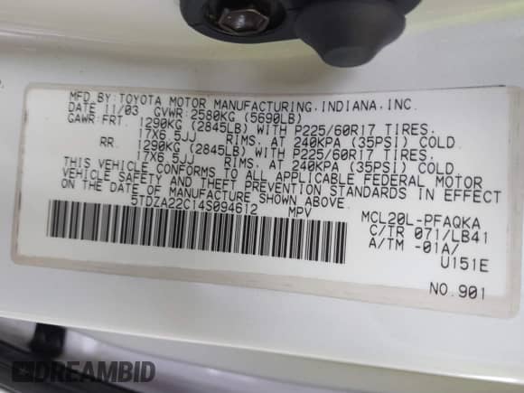 2004 Toyota Sienna XLE z VIN 5TDZA22C14S094612, wystawiony jako IAAI lot #43148930 z przebiegiem 125 471 mil mil oraz . Historia ofert i sprzedaży dostępna na DreamBid. Obrazek 9.