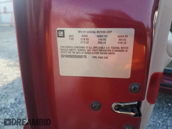 2008 Chevrolet Impala LTZ z VIN 2G1WU583289260176, wystawiony jako Copart lot #69731365 z przebiegiem 117 986 mil mil oraz Szkoda całkowita • Salvage title. Historia ofert i sprzedaży dostępna na DreamBid. Obrazek 12.