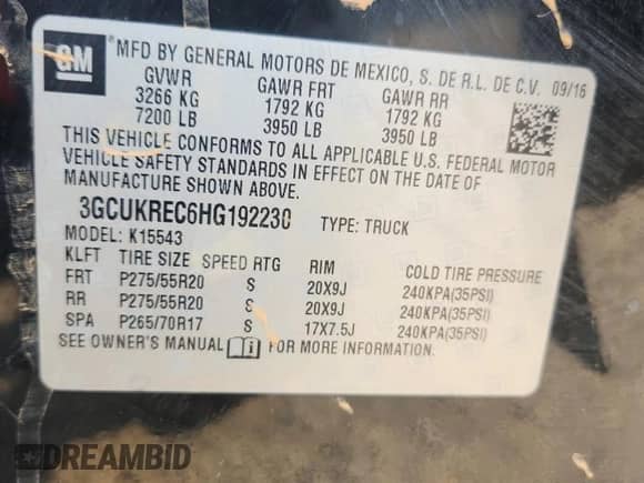 2017 Chevrolet Silverado 1500 LT z VIN 3GCUKREC6HG192230, wystawiony jako Copart lot #70720235 z przebiegiem Nie podano mil oraz Szkoda całkowita • Salvage title. Historia ofert i sprzedaży dostępna na DreamBid. Obrazek 12.