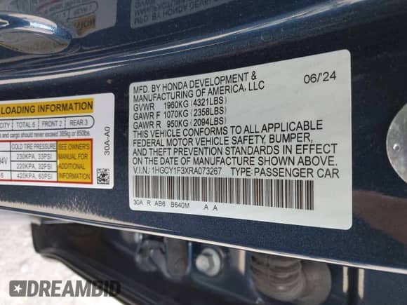 2024 Honda Accord EX с VIN 1HGCY1F3XRA073267, выставлен на аукционе IAAI как лот 43005531 с пробегом 7 015 миль миль и . История ставок и продаж доступна на DreamBid. Изображение 9.