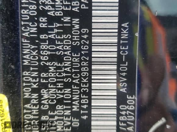 2011 Toyota Camry LE с VIN 4T4BF3EK9BR216249, выставлен на аукционе Copart как лот 86059855 с пробегом 242 611 миль миль и Списание • Salvage title. История ставок и продаж доступна на DreamBid. Изображение 12.