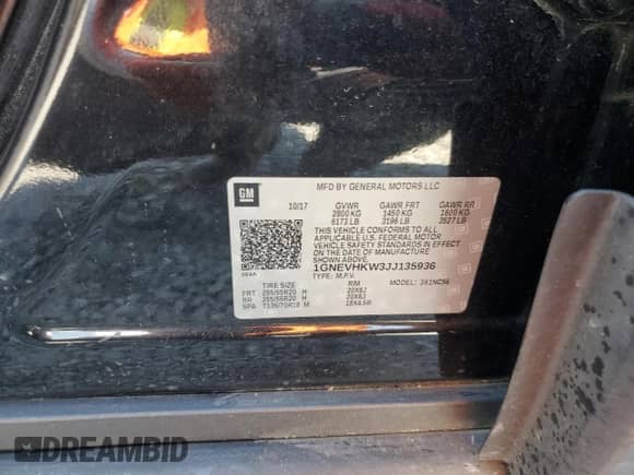 2018 Chevrolet Traverse LT z VIN 1GNEVHKW3JJ135936, wystawiony jako Copart lot #53094745 z przebiegiem 85 900 mil mil oraz Szkoda całkowita • Salvage title. Historia ofert i sprzedaży dostępna na DreamBid. Obrazek 13.