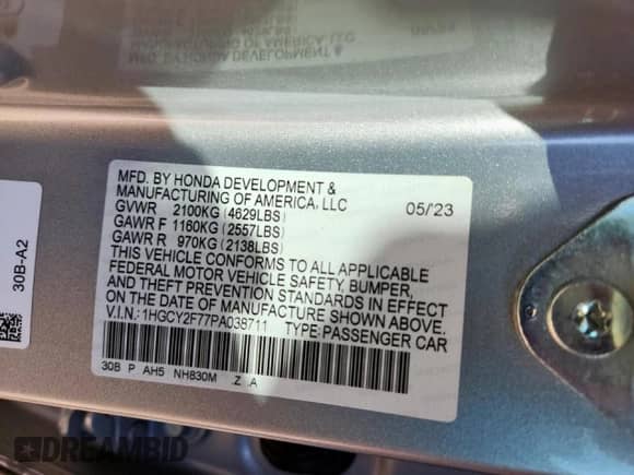 2023 Honda Accord Sport-L z VIN 1HGCY2F77PA038711, wystawiony jako Copart lot #86523945 z przebiegiem 28 275 mil mil oraz Czysty tytuł • Clean title. Historia ofert i sprzedaży dostępna na DreamBid. Obrazek 13.